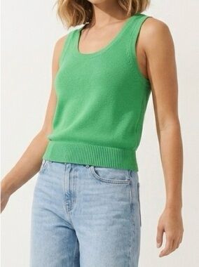 Vintage St. John Marie Gray Santana Knit Tank Top Small Vibrant Kelly Green